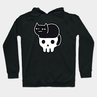 Skull with Black Cat Hair Hoodie